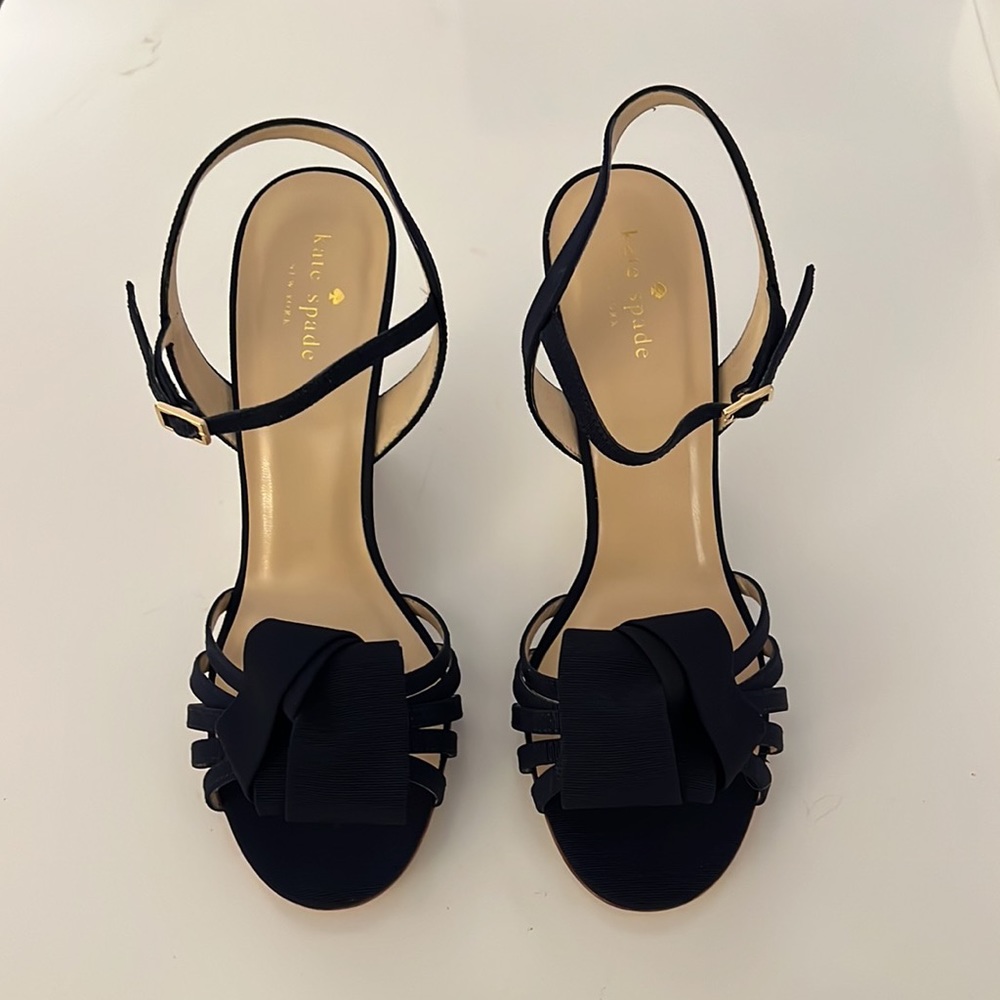 KATE SPADE Navy Crosgrain Natural Raffia Wedge Sandal